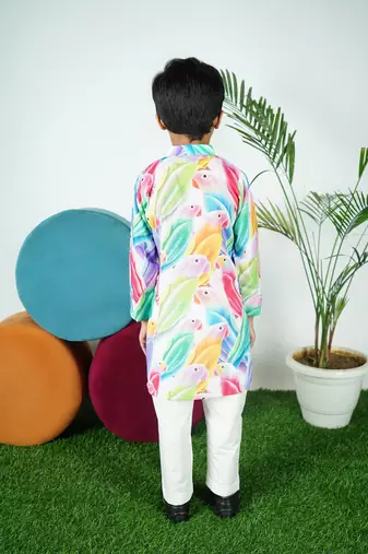 Parrot Printed Kurta Off White Pant 