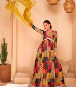 Multi embroidered georgette free size stitched palazzo suit