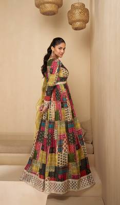 Multi embroidered georgette free size stitched palazzo suit 2
