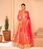 Orange embroidered georgette free size stitched palazzo suit