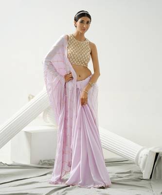Lilac sequin scallop saree paired with lilac incut crystal blouse 1