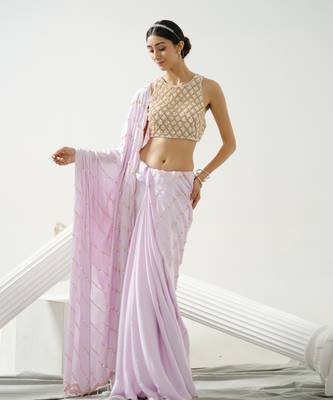Lilac sequin scallop saree paired with lilac incut crystal blouse 2