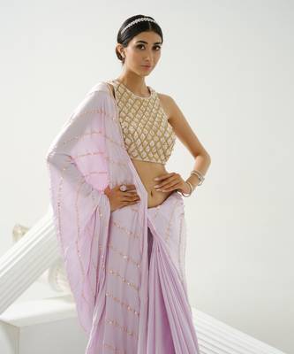 Lilac sequin scallop saree paired with lilac incut crystal blouse 3