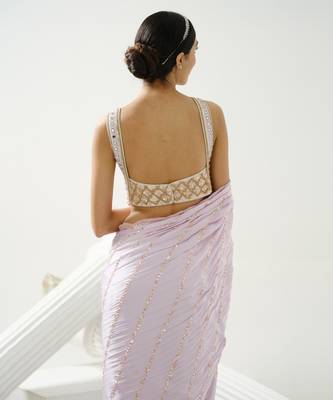 Lilac sequin scallop saree paired with lilac incut crystal blouse 4