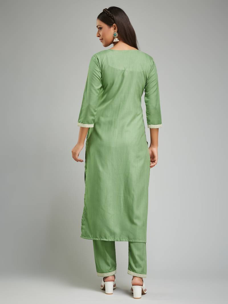 Rayon Fabric Printed Work Kurta, Pant and Dupatta Set