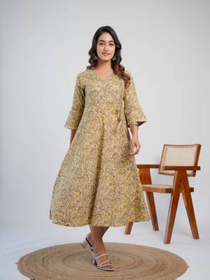 Brown cotton block printed kurta 1