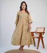 Brown cotton block printed kurta