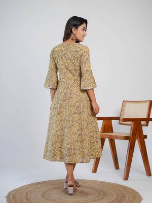 Brown cotton block printed kurta 2