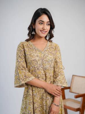 Brown cotton block printed kurta 3