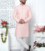 Peachcomputer thread work on art silk indo-western