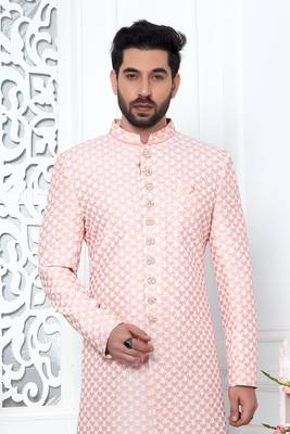 peachcomputer thread work on art silk sherwani 2