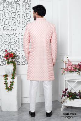 peachcomputer thread work on art silk sherwani 3