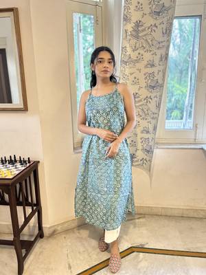Green cotton block printed kurta 1