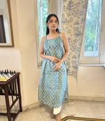 Green cotton block printed kurta