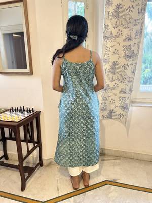 Green cotton block printed kurta 2