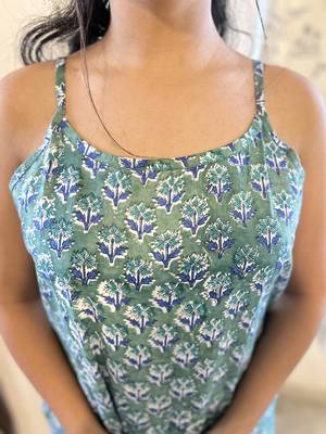 Green cotton block printed kurta 3