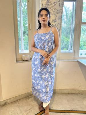 Light blue cotton block printed kurta 1