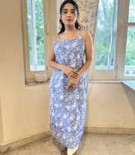 Light blue cotton block printed kurta