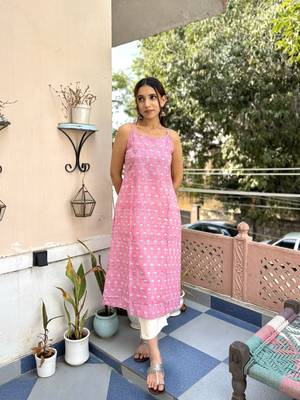 Pink cotton block printed kurta 1