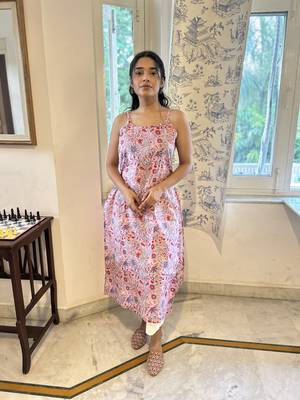 Candy pink cotton block printed kurta 1