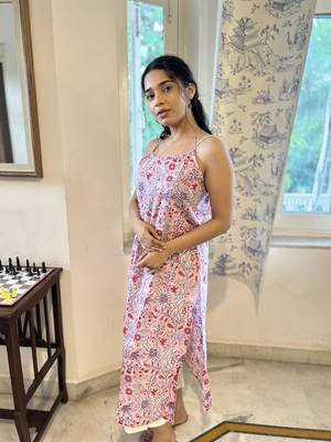 Candy pink cotton block printed kurta 4