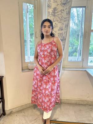Red cotton block printed kurta 1