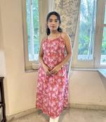 Red cotton block printed kurta