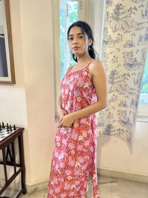 Red cotton block printed kurta 2