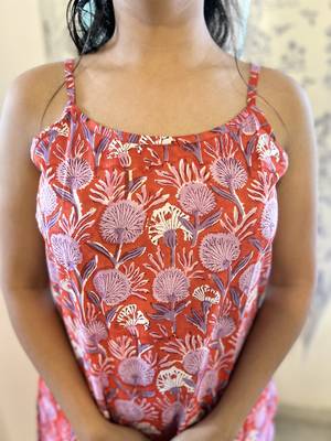 Red cotton block printed kurta 3