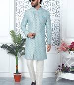 Sky blue jaqurd silk indo-western