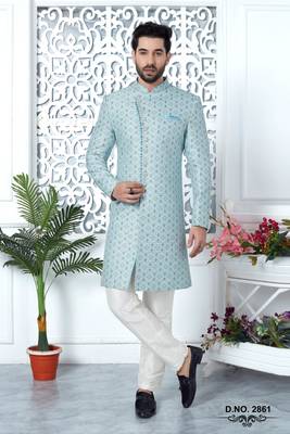 sky blue jaqurd silk sherwani 4