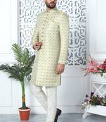 Pista green jaqurd silk indo-western