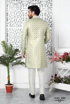 pista green jaqurd silk sherwani 3