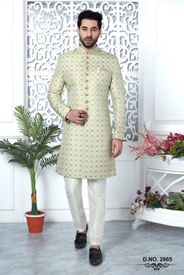 pista green jaqurd silk sherwani 4