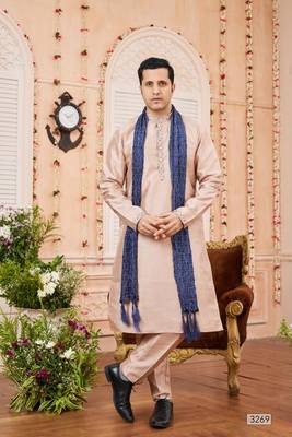 onion pink art banarsai silk kurta pajama with stole 2