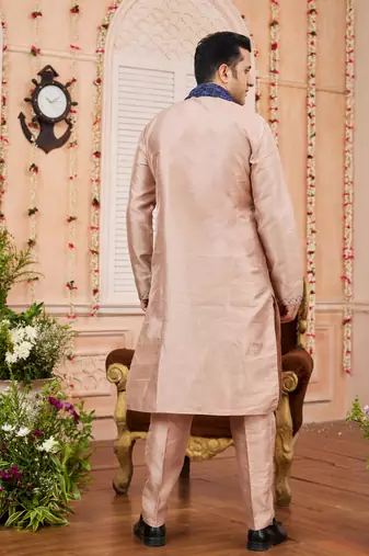 onion pink art banarsai silk kurta pajama with stole