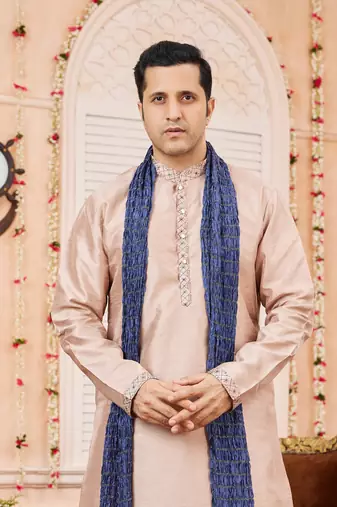 onion pink art banarsai silk kurta pajama with stole