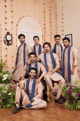 onion pink art banarsai silk kurta pajama with stole 1