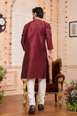 wine  art silk  kurta pajama with stole 3