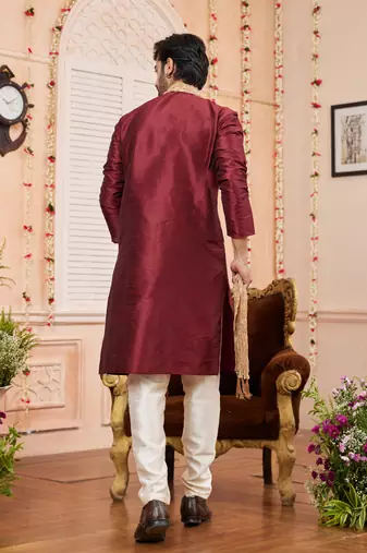 wine  art silk  kurta pajama with stole