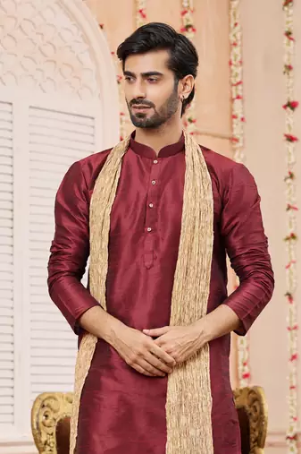 wine  art silk  kurta pajama with stole