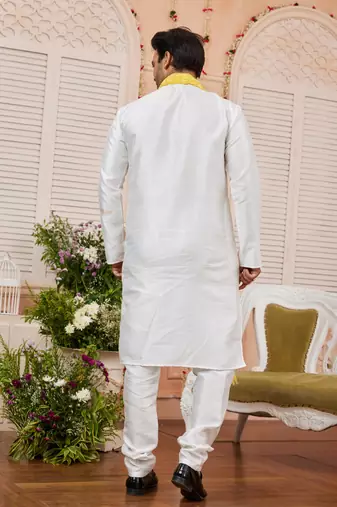 cream  art silk  kurta pajama with stole