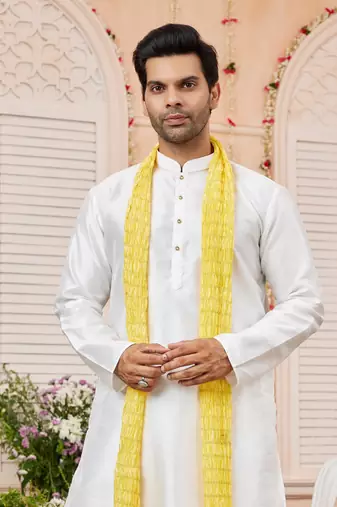cream  art silk  kurta pajama with stole