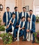 blue art banarsai silk kurta pajama with stole