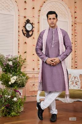 dark onion art banarsai silk kurta pajama with stole 2