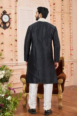 black  art silk kurta churidar with stole 3