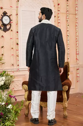 black  art silk kurta churidar with stole
