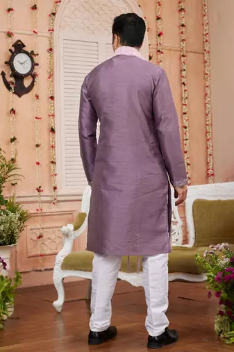 dark onion art banarsai silk kurta pajama with stole