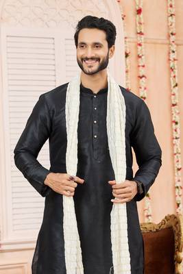 black  art silk kurta churidar with stole 4