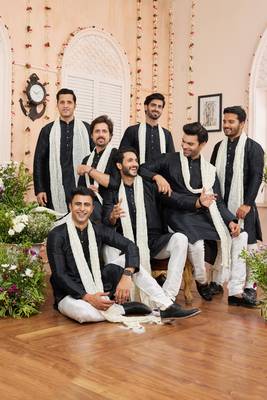 black  art silk kurta churidar with stole 1